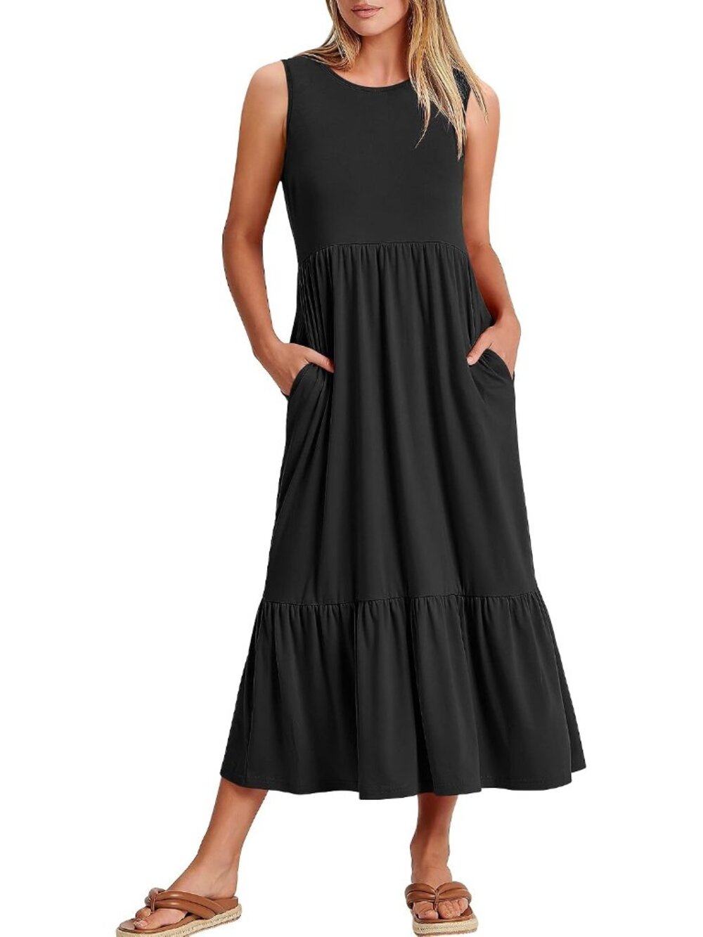 Women Summer Sleeveless Maxi Dresses Casual Flowy Tiered Sundress